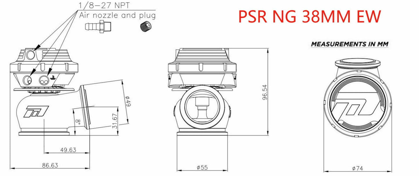 PSR NEW GENERATION WASTEGATE (Black) 38mm Dual Vband External Wastegate