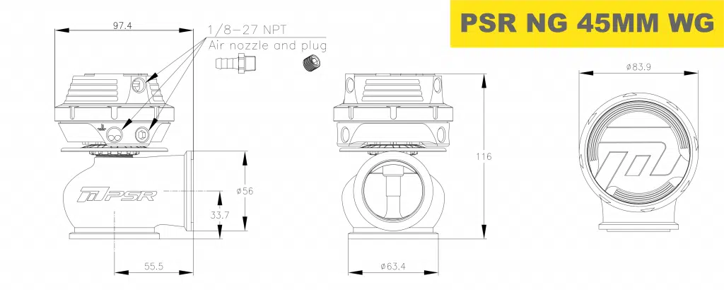 PSR NEW GENERATION WASTEGATE (Black) 45mm Vband External Wastegate